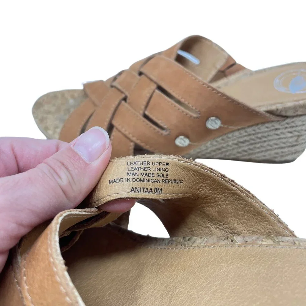 Nurture Anitaa Wedge Heel Size 8 Strappy Leather Sandal Espadrille Brown Tan